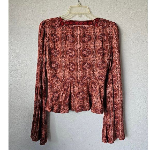 Free people Kaleidoscope top XS extra small bell sleeve tie boho drape blouse - Picture 5 of 16